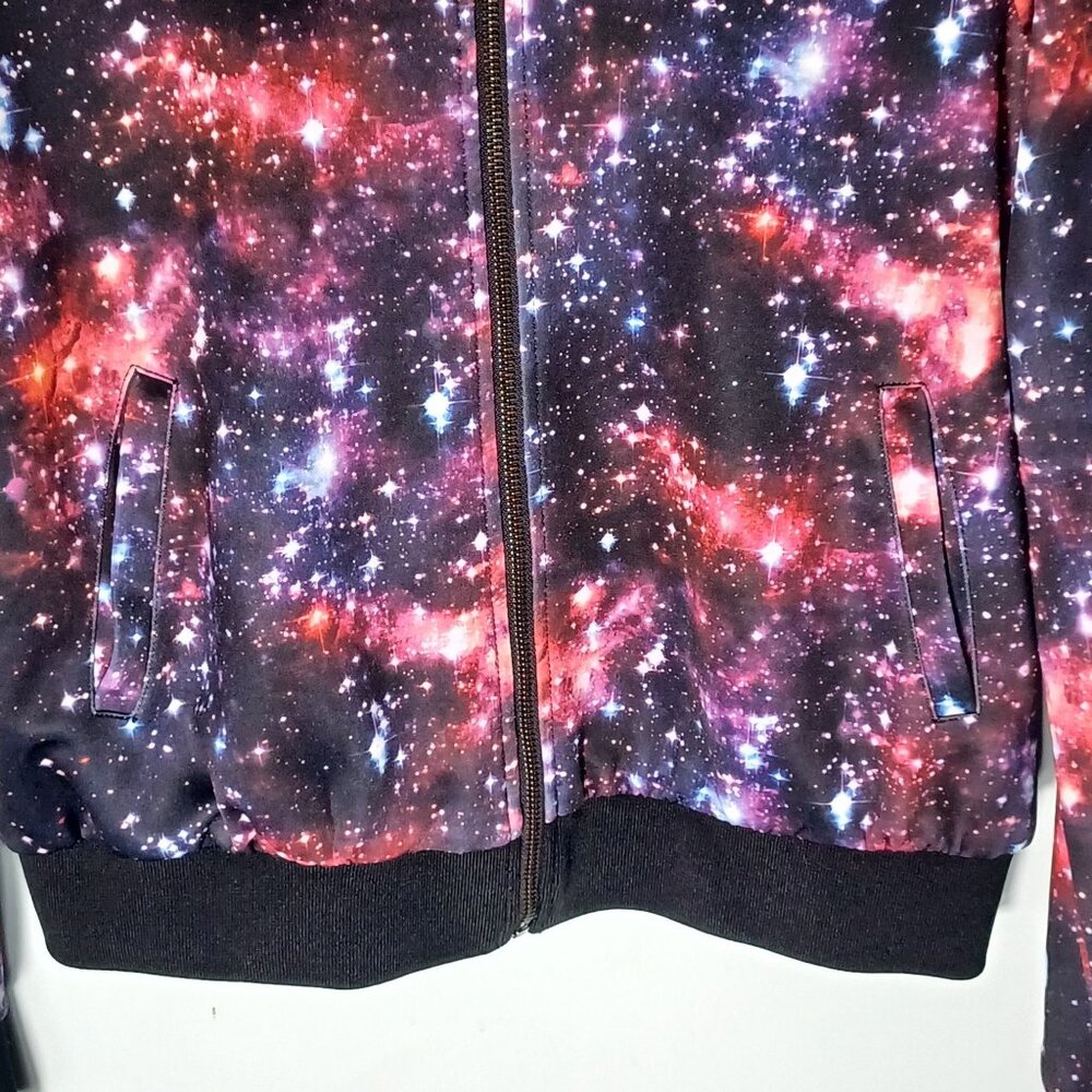 Hot Topic Bomber Jacket Womens Large Galaxy Stars Spacecore Purple Punk Skater - Picture 4 of 10
